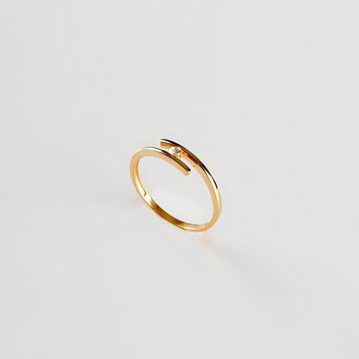 Delicate Bypass Gold Ring with Gem | Timeless Elegance for Engagements & Anniversaries - Image 2