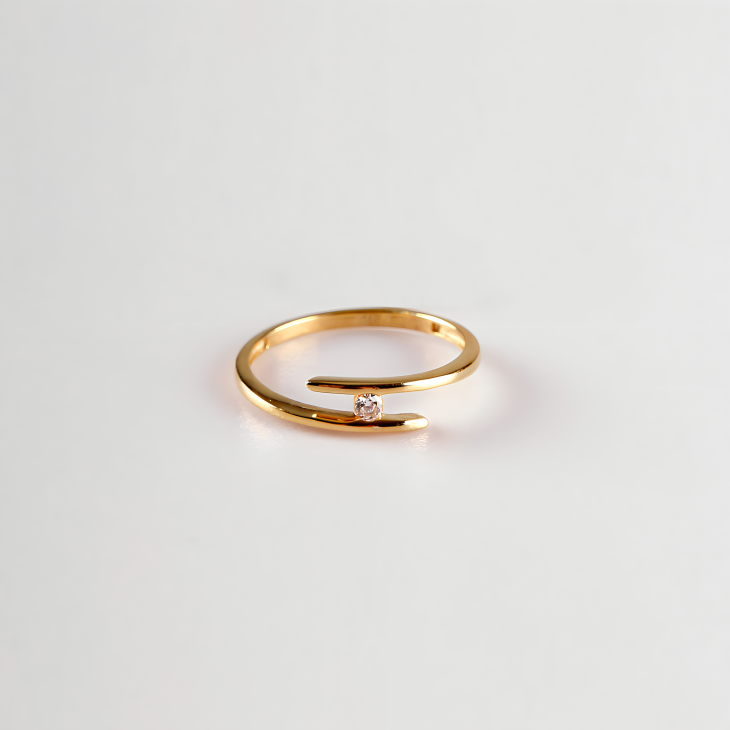 Delicate Bypass Gold Ring with Gem | Timeless Elegance for Engagements & Anniversaries - Image 4