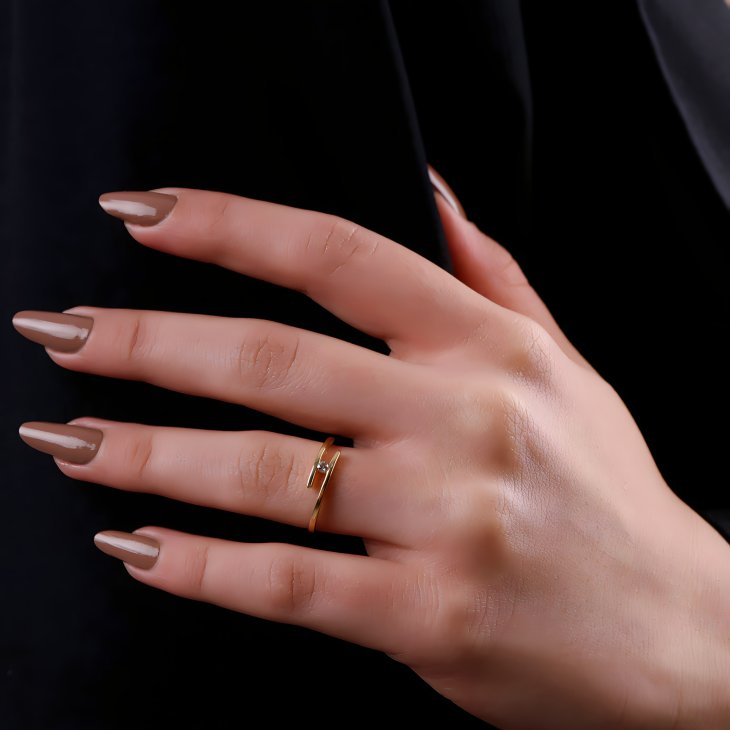 Delicate Bypass Gold Ring with Gem | Timeless Elegance for Engagements & Anniversaries - Image 5