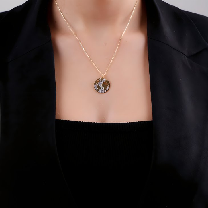 Gold World Map Necklace | Minimalist Globe Design for Any Occasion - Image 8