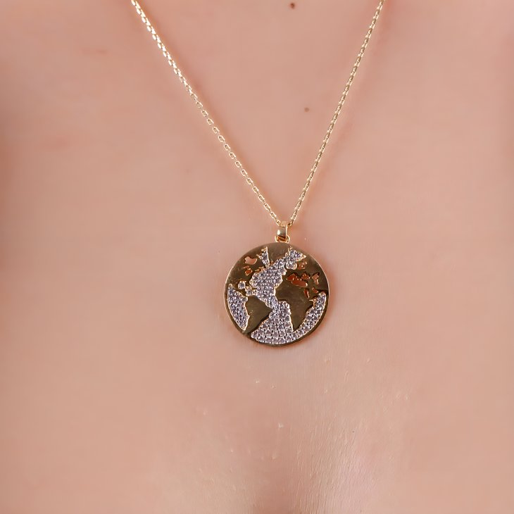 Gold World Map Necklace | Minimalist Globe Design for Any Occasion - Image 2
