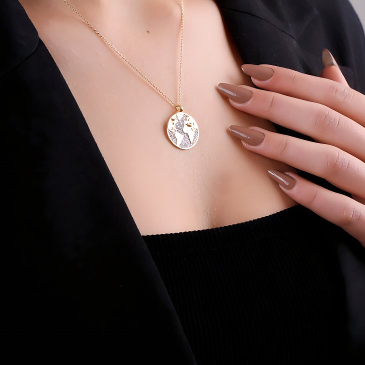 Gold World Map Necklace | Minimalist Globe Design for Any Occasion - Image 3
