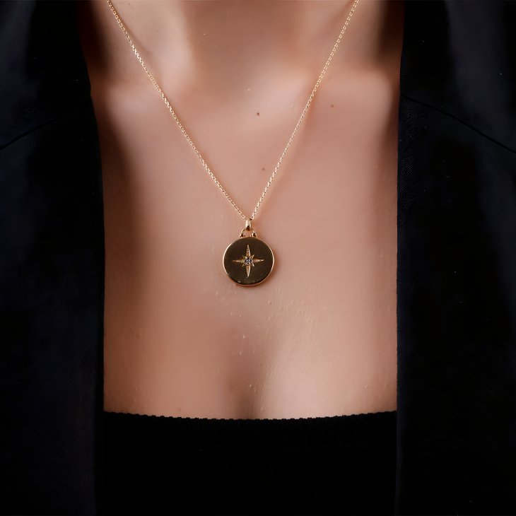 Gold Compass Necklace | Elegant Round Design & Symbol of Growth & Strength - Image 4