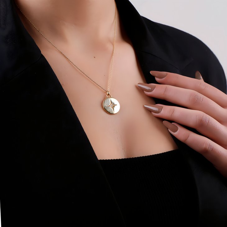Gold Compass Necklace | Elegant Round Design & Symbol of Growth & Strength - Image 2