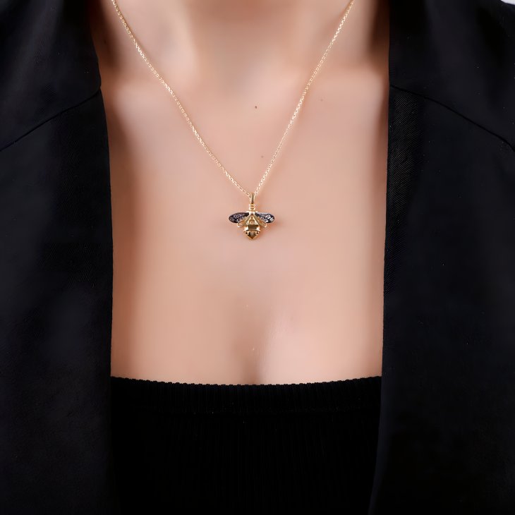 Solid Gold Bee Necklace | Minimalist Design & Elegant Gift for Women - Image 2