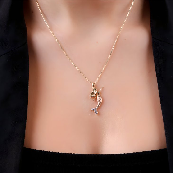 Solid Gold Mermaid Necklace | Minimalist Design & Elegant Gift for Women - Image 2