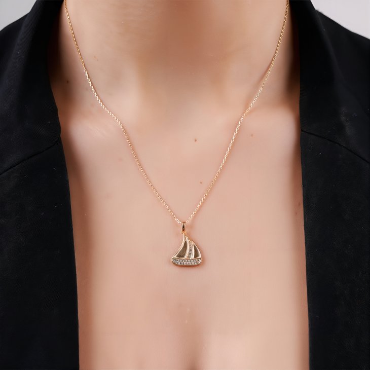 Solid Gold Sailing Necklace | Elegant Jewelry for Women & Girls | Trendy Romantic Gift - Image 3
