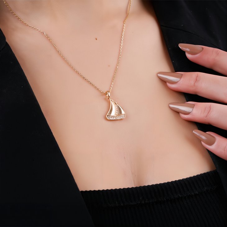 Solid Gold Sailing Necklace | Elegant Jewelry for Women & Girls | Trendy Romantic Gift - Image 5
