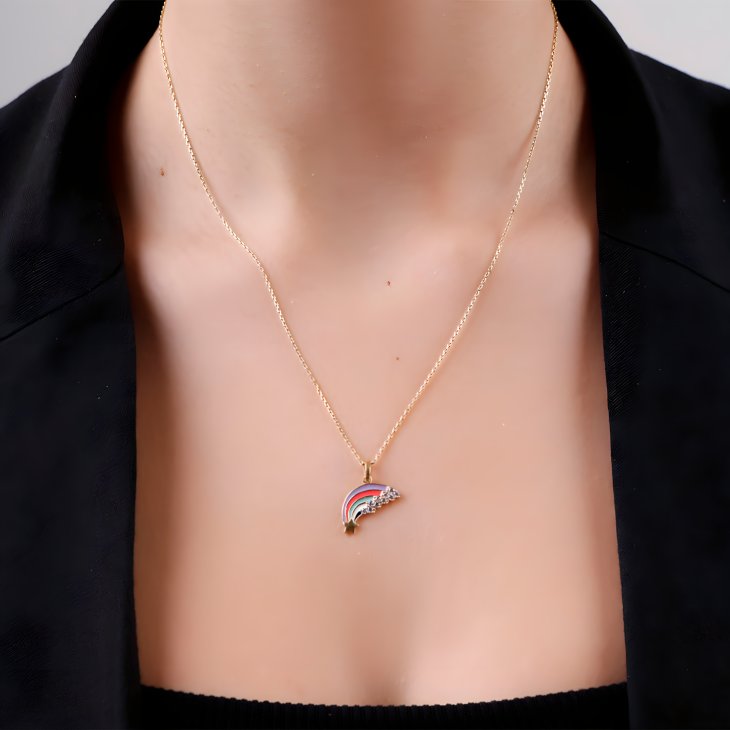Solid Gold Rainbow Necklace | Minimalist Symbol of Love & Elegant Gift - Image 3