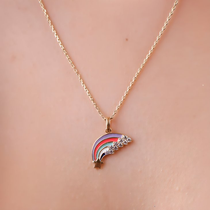 Solid Gold Rainbow Necklace | Minimalist Symbol of Love & Elegant Gift - Image 2
