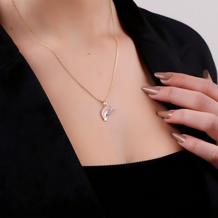 Solid Gold Rainbow Necklace | Minimalist Symbol of Love & Elegant Gift - Image 5