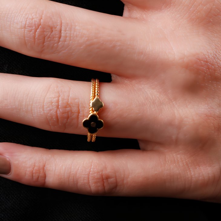 Black Clover Gold Ring | Timeless Elegance & Perfect Gift for Engagements & Anniversaries - Image 4